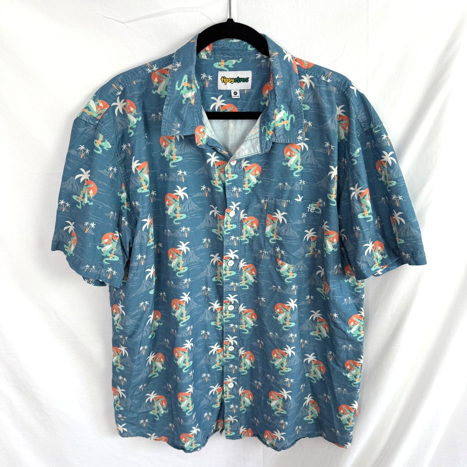Tipsy Elves Men's Button Up Shirt Size Xxl Alligator/Ice Cream Print